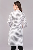 Cotton Printed Kurti, 3/4 Sleeve, White with Geometric Pattern, Mandarin Collar Cotton Printed Kurti, 3/4 Sleeve, White with Geometric Pattern, Mandarin Collar