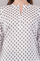 Cotton Printed Kurti, 3/4 Sleeve, White with Geometric Pattern, Mandarin Collar Cotton Printed Kurti, 3/4 Sleeve, White with Geometric Pattern, Mandarin Collar