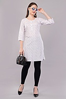 Women's Floral Print Cotton Kurti, 3/4 Sleeve, White with Purple Pattern Women's Floral Print Cotton Kurti, 3/4 Sleeve, White with Purple Pattern