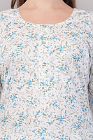 Women's Cotton Floral Print Kurti, 3/4 Sleeve, White with Blue Flowers Women's Cotton Floral Print Kurti, 3/4 Sleeve, White with Blue Flowers
