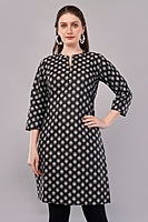 Women's Printed Cotton Kurti, 3/4 Sleeve, Black and White Floral Pattern, Casual Wear Women's Printed Cotton Kurti, 3/4 Sleeve, Black and White Floral Pattern, Casual Wear