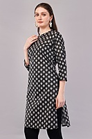 Women's Printed Cotton Kurti, 3/4 Sleeve, Black and White Floral Pattern, Casual Wear Women's Printed Cotton Kurti, 3/4 Sleeve, Black and White Floral Pattern, Casual Wear