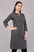 Women's Printed Cotton Kurti, 3/4 Sleeve, Black and White Floral Pattern, Casual Wear Women's Printed Cotton Kurti, 3/4 Sleeve, Black and White Floral Pattern, Casual Wear