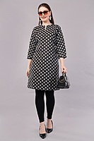 Women's Printed Cotton Kurti, 3/4 Sleeve, Black and White Floral Pattern, Casual Wear Women's Printed Cotton Kurti, 3/4 Sleeve, Black and White Floral Pattern, Casual Wear