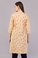 Women's Cotton Kurti, 3/4 Sleeve, Yellow Floral Print, Casual Wear Women's Cotton Kurti, 3/4 Sleeve, Yellow Floral Print, Casual Wear