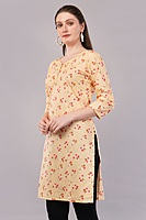 Women's Cotton Kurti, 3/4 Sleeve, Yellow Floral Print, Casual Wear Women's Cotton Kurti, 3/4 Sleeve, Yellow Floral Print, Casual Wear