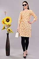 Women's Cotton Kurti, 3/4 Sleeve, Yellow Floral Print, Casual Wear Women's Cotton Kurti, 3/4 Sleeve, Yellow Floral Print, Casual Wear