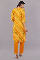 Traditional Bandhani Print Salwar Suit Set, Yellow Orange, Embroidered, 3/4 Sleeve with Dupatta Traditional Bandhani Print Salwar Suit Set, Yellow Orange, Embroidered, 3/4 Sleeve with Dupatta