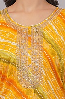 Traditional Bandhani Print Salwar Suit Set, Yellow Orange, Embroidered, 3/4 Sleeve with Dupatta Traditional Bandhani Print Salwar Suit Set, Yellow Orange, Embroidered, 3/4 Sleeve with Dupatta