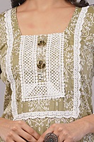 Traditional Salwar Suit Set, Olive Green with White Embroidery, Long Sleeves, Cotton pants Traditional Salwar Suit Set, Olive Green with White Embroidery, Long Sleeves, Cotton pants