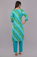 Traditional Bandhani Print Salwar Suit, Turquoise and Green, Embellished Neck, 3-Piece Set with Dupatta Traditional Bandhani Print Salwar Suit, Turquoise and Green, Embellished Neck, 3-Piece Set with Dupatta