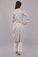 Traditional Embroidered Cotton Salwar Suit Set with Lace Detail, Grey and White, 3-Piece Traditional Embroidered Cotton Salwar Suit Set with Lace Detail, Grey and White, 3-Piece