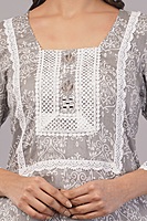 Traditional Embroidered Cotton Salwar Suit Set with Lace Detail, Grey and White, 3-Piece Traditional Embroidered Cotton Salwar Suit Set with Lace Detail, Grey and White, 3-Piece