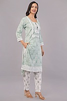 Women's Traditional Salwar Kameez Set, Mint Green Floral Print with White Lace, 3 Piece Suit with Dupatta Women's Traditional Salwar Kameez Set, Mint Green Floral Print with White Lace, 3 Piece Suit with Dupatta