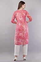 Floral Print Pink Kurta, 3/4 Sleeves, Knee Length Floral Print Pink Kurta, 3/4 Sleeves, Knee Length