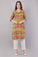 Printed Cotton Kurta for Women, Multi-Coloured Printed Cotton Kurta for Women, Multi-Coloured
