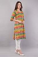 Printed Cotton Kurta for Women, Multi-Coloured Printed Cotton Kurta for Women, Multi-Coloured