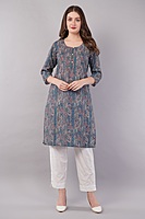 Women's Printed Cotton Kurta, Blue and Pink Paisley Pattern Women's Printed Cotton Kurta, Blue and Pink Paisley Pattern