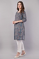 Women's Printed Cotton Kurta, Blue and Pink Paisley Pattern Women's Printed Cotton Kurta, Blue and Pink Paisley Pattern
