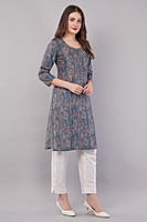 Women's Printed Cotton Kurta, Blue and Pink Paisley Pattern Women's Printed Cotton Kurta, Blue and Pink Paisley Pattern
