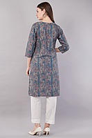 Women's Printed Cotton Kurta, Blue and Pink Paisley Pattern Women's Printed Cotton Kurta, Blue and Pink Paisley Pattern
