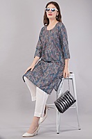 Women's Printed Cotton Kurta, Blue and Pink Paisley Pattern Women's Printed Cotton Kurta, Blue and Pink Paisley Pattern