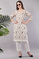 Cotton Embroidered Kurta for Women, Floral Design Cotton Embroidered Kurta for Women, Floral Design