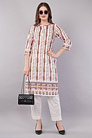 Printed Cotton Chikankari Kurta for Women, Floral Design, 3/4 Sleeves Printed Cotton Chikankari Kurta for Women, Floral Design, 3/4 Sleeves