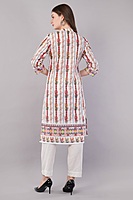 Printed Cotton Chikankari Kurta for Women, Floral Design, 3/4 Sleeves Printed Cotton Chikankari Kurta for Women, Floral Design, 3/4 Sleeves