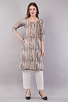 Women's Printed and Embroidered Chinkari Kurta, 3/4 Sleeves, Knee Length Women's Printed and Embroidered Chinkari Kurta, 3/4 Sleeves, Knee Length
