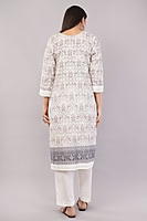 Traditional Printed Salwar Suit Set with Dupatta, White and Grey, 3/4 Sleeve Kurta with Pants Traditional Printed Salwar Suit Set with Dupatta, White and Grey, 3/4 Sleeve Kurta with Pants