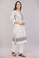 Traditional Printed Salwar Suit Set with Dupatta, White and Grey, 3/4 Sleeve Kurta with Pants Traditional Printed Salwar Suit Set with Dupatta, White and Grey, 3/4 Sleeve Kurta with Pants