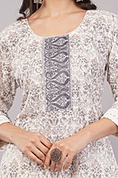 Traditional Printed Salwar Suit Set with Dupatta, White and Grey, 3/4 Sleeve Kurta with Pants Traditional Printed Salwar Suit Set with Dupatta, White and Grey, 3/4 Sleeve Kurta with Pants