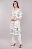 Cotton Salwar Suit Set, Printed Leaf Pattern with Embroidery, White Dupatta, Full Sleeves Cotton Salwar Suit Set, Printed Leaf Pattern with Embroidery, White Dupatta, Full Sleeves
