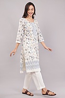 Cotton Salwar Suit Set, Printed Leaf Pattern with Embroidery, White Dupatta, Full Sleeves Cotton Salwar Suit Set, Printed Leaf Pattern with Embroidery, White Dupatta, Full Sleeves