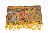 Silk & Pashmina Stole for Women, Paisley Pattern, Purple Multi-colour with Yellow Tassels Silk & Pashmina Stole for Women, Paisley Pattern, Purple Multi-colour with Yellow Tassels