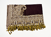 Elegant Women's Wool Viscose Stole, Brown with Traditional Paisley Border, Tasselled