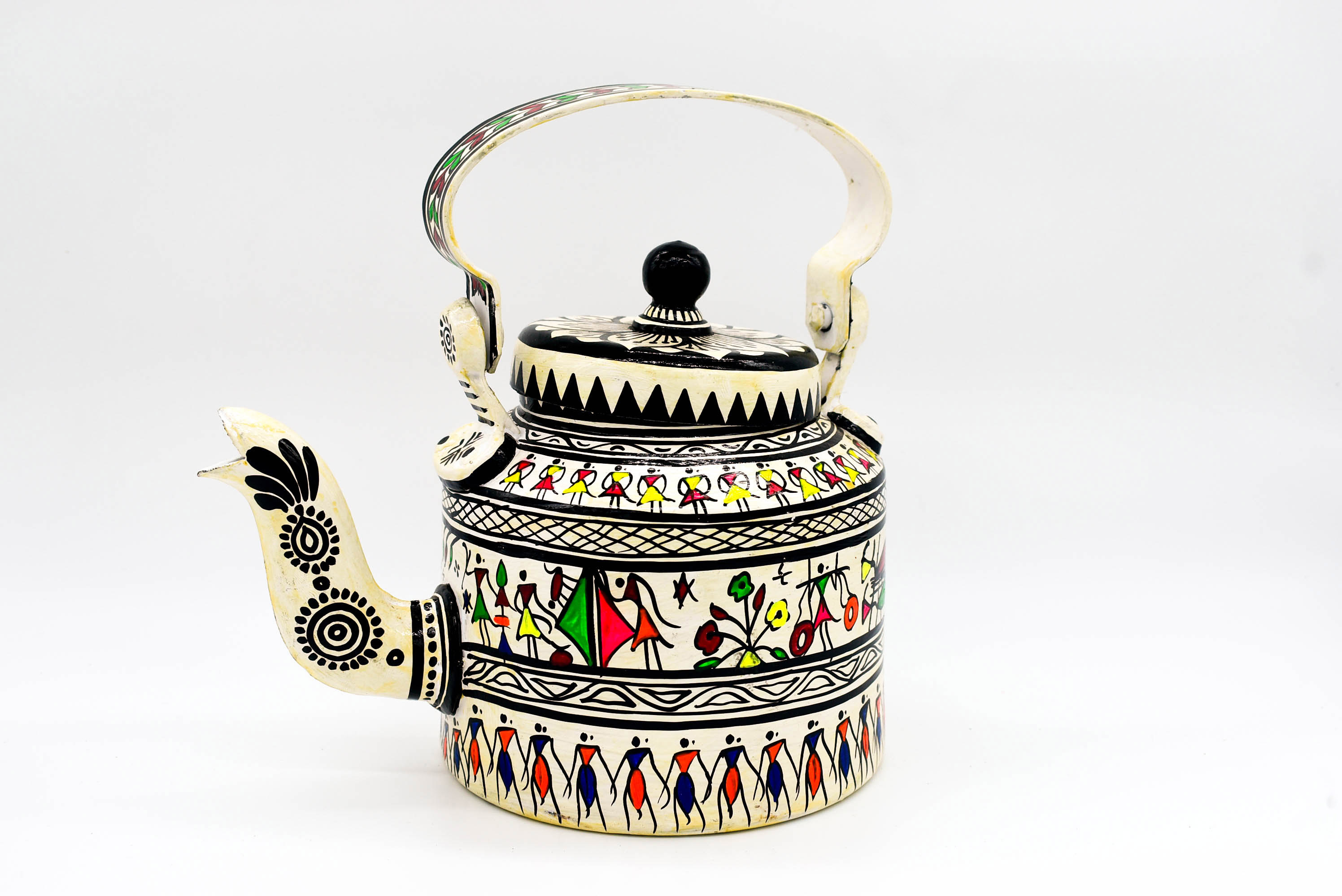 attachitra Hand-Painted Tea Kettle, Traditional Indian Folk Art Design, Multicoloured Aluminium attachitra Hand-Painted Tea Kettle, Traditional Indian Folk Art Design, Multicoloured Aluminium
