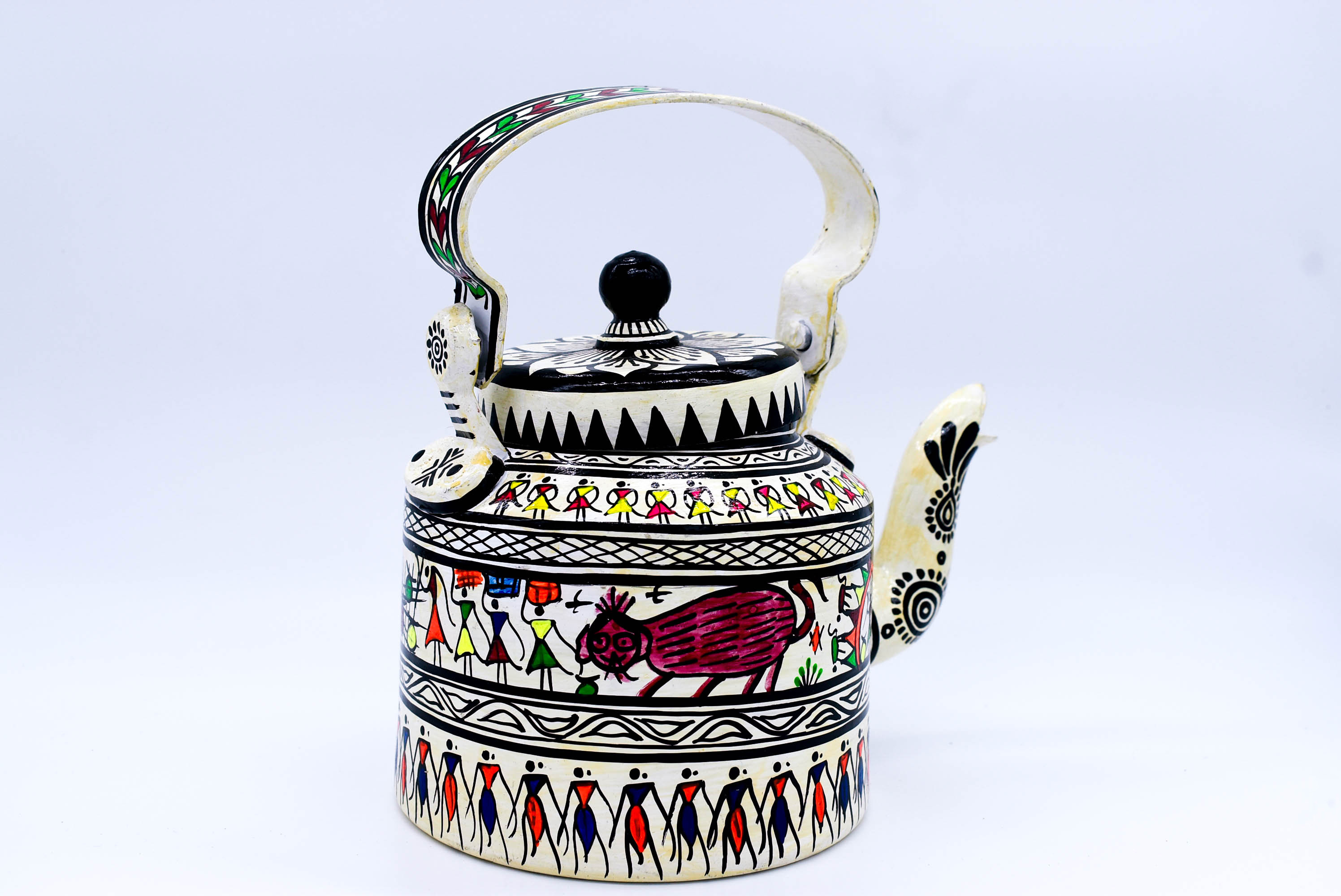 attachitra Hand-Painted Tea Kettle, Traditional Indian Folk Art Design, Multicoloured Aluminium attachitra Hand-Painted Tea Kettle, Traditional Indian Folk Art Design, Multicoloured Aluminium