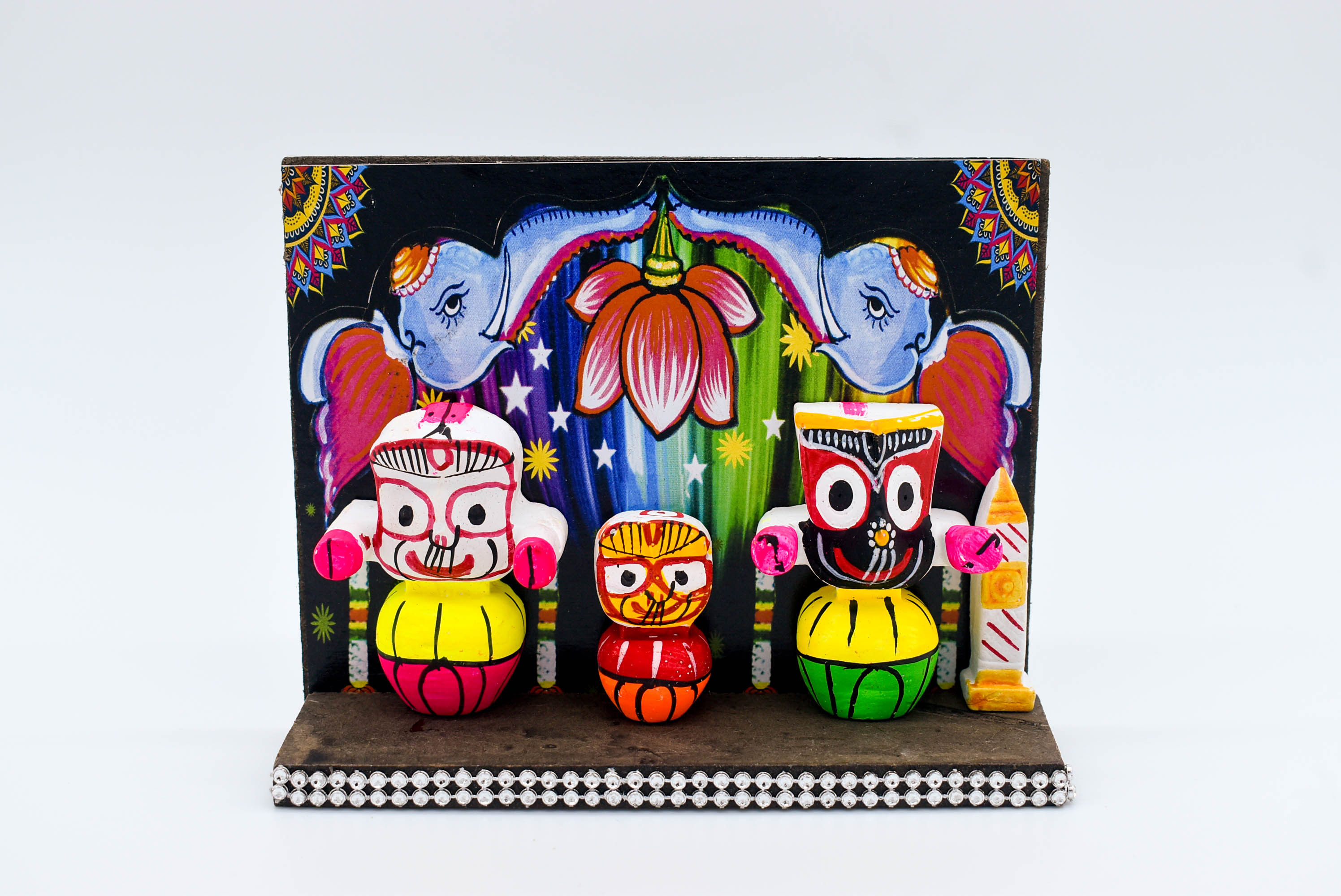 Lord Jagannath Wooden Car Dashboard Idol with Painted Betel Nut, 14 cm x 4 cm x 10.5 cm, Colourful Traditional Design Lord Jagannath Wooden Car Dashboard Idol with Painted Betel Nut, 14 cm x 4 cm x 10.5 cm, Colourful Traditional Design