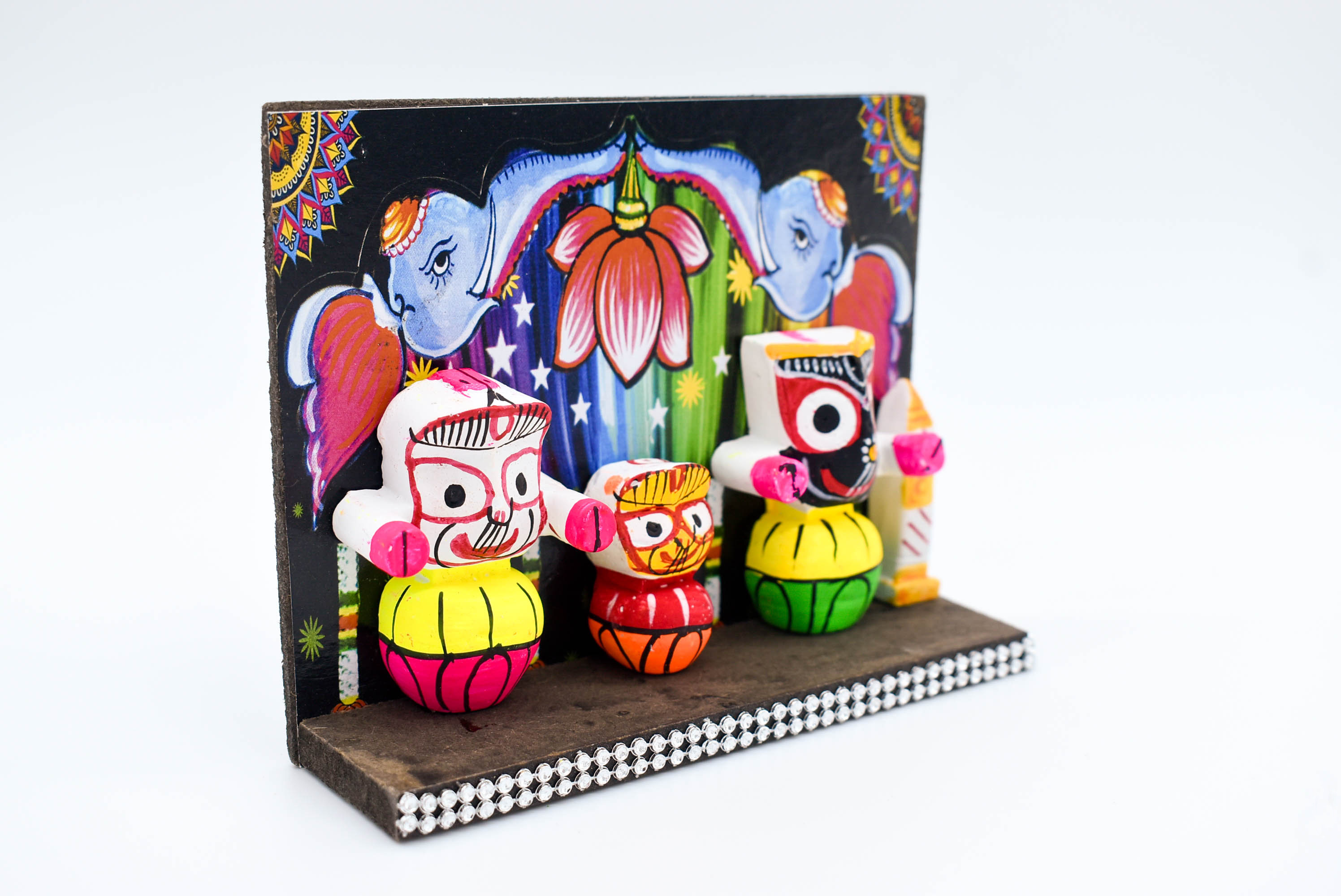 Lord Jagannath Wooden Car Dashboard Idol with Painted Betel Nut, 14 cm x 4 cm x 10.5 cm, Colourful Traditional Design Lord Jagannath Wooden Car Dashboard Idol with Painted Betel Nut, 14 cm x 4 cm x 10.5 cm, Colourful Traditional Design