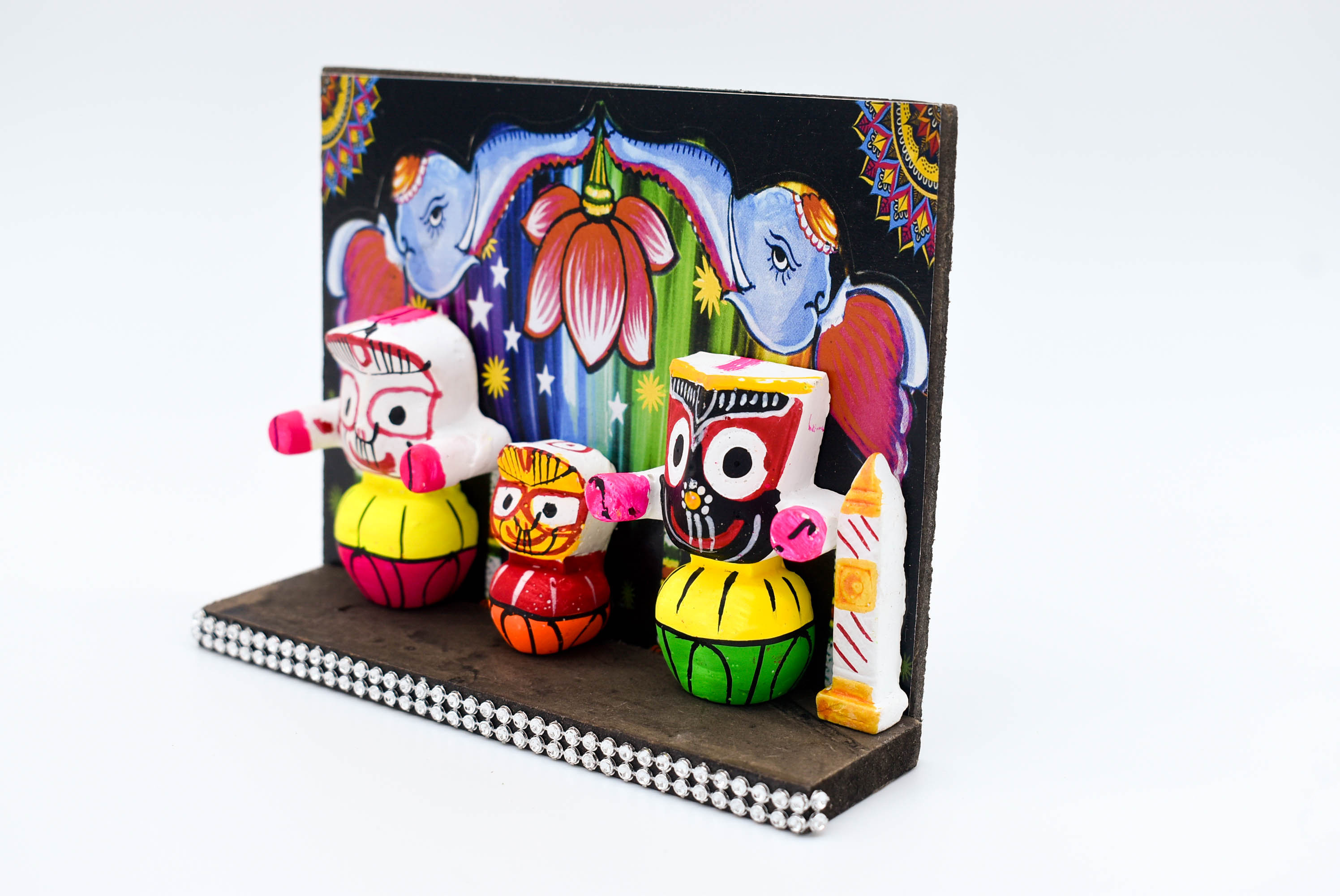 Lord Jagannath Wooden Car Dashboard Idol with Painted Betel Nut, 14 cm x 4 cm x 10.5 cm, Colourful Traditional Design Lord Jagannath Wooden Car Dashboard Idol with Painted Betel Nut, 14 cm x 4 cm x 10.5 cm, Colourful Traditional Design