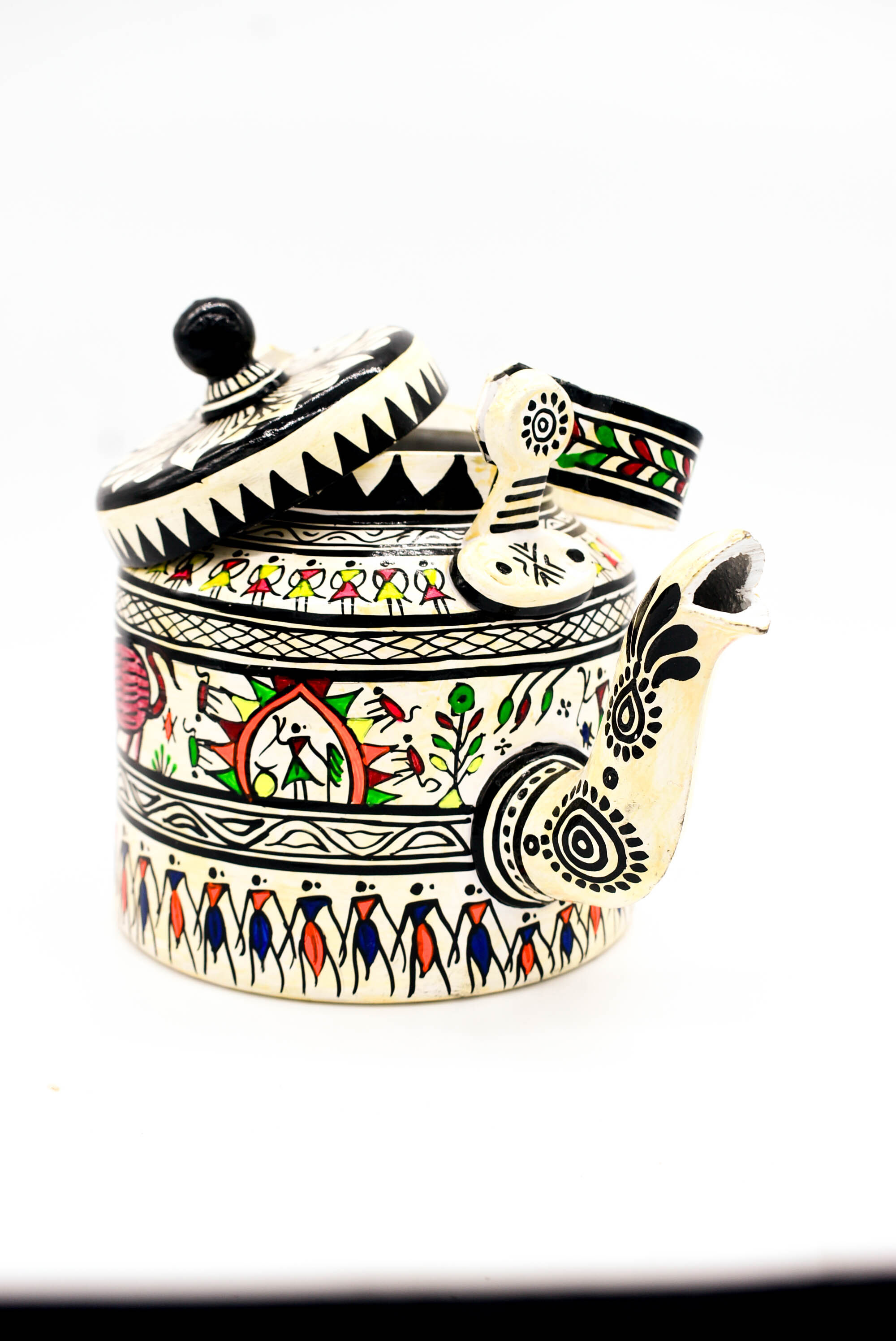 attachitra Hand-Painted Tea Kettle, Traditional Indian Folk Art Design, Multicoloured Aluminium attachitra Hand-Painted Tea Kettle, Traditional Indian Folk Art Design, Multicoloured Aluminium