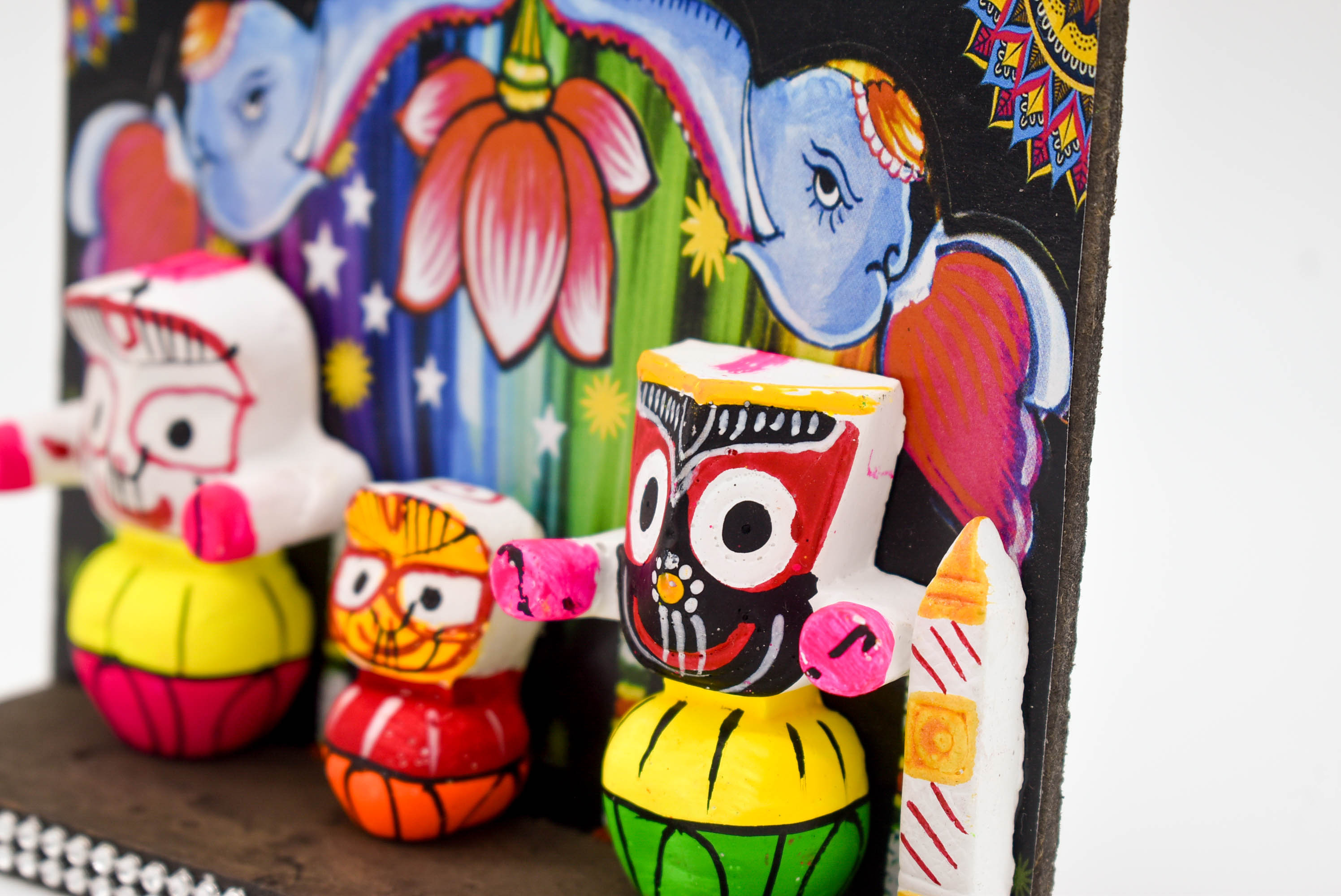 Lord Jagannath Wooden Car Dashboard Idol with Painted Betel Nut, 14 cm x 4 cm x 10.5 cm, Colourful Traditional Design Lord Jagannath Wooden Car Dashboard Idol with Painted Betel Nut, 14 cm x 4 cm x 10.5 cm, Colourful Traditional Design
