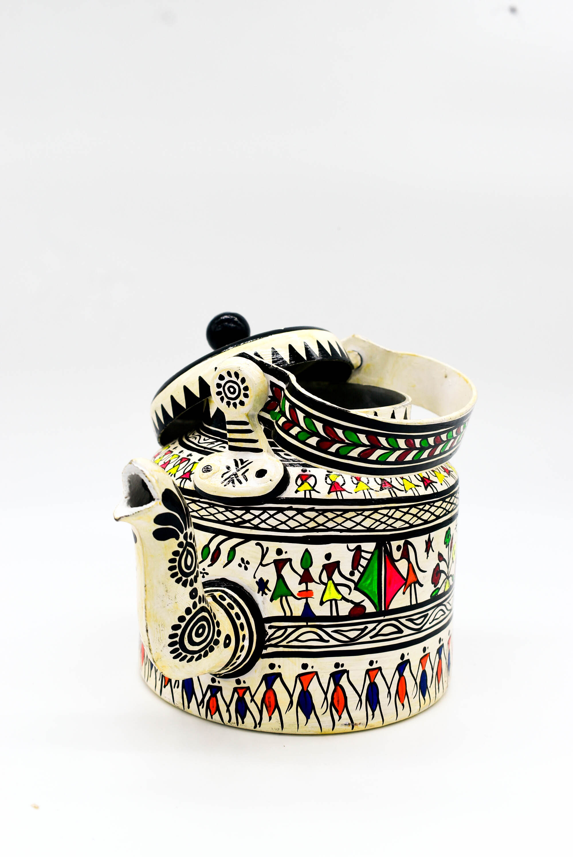 attachitra Hand-Painted Tea Kettle, Traditional Indian Folk Art Design, Multicoloured Aluminium attachitra Hand-Painted Tea Kettle, Traditional Indian Folk Art Design, Multicoloured Aluminium