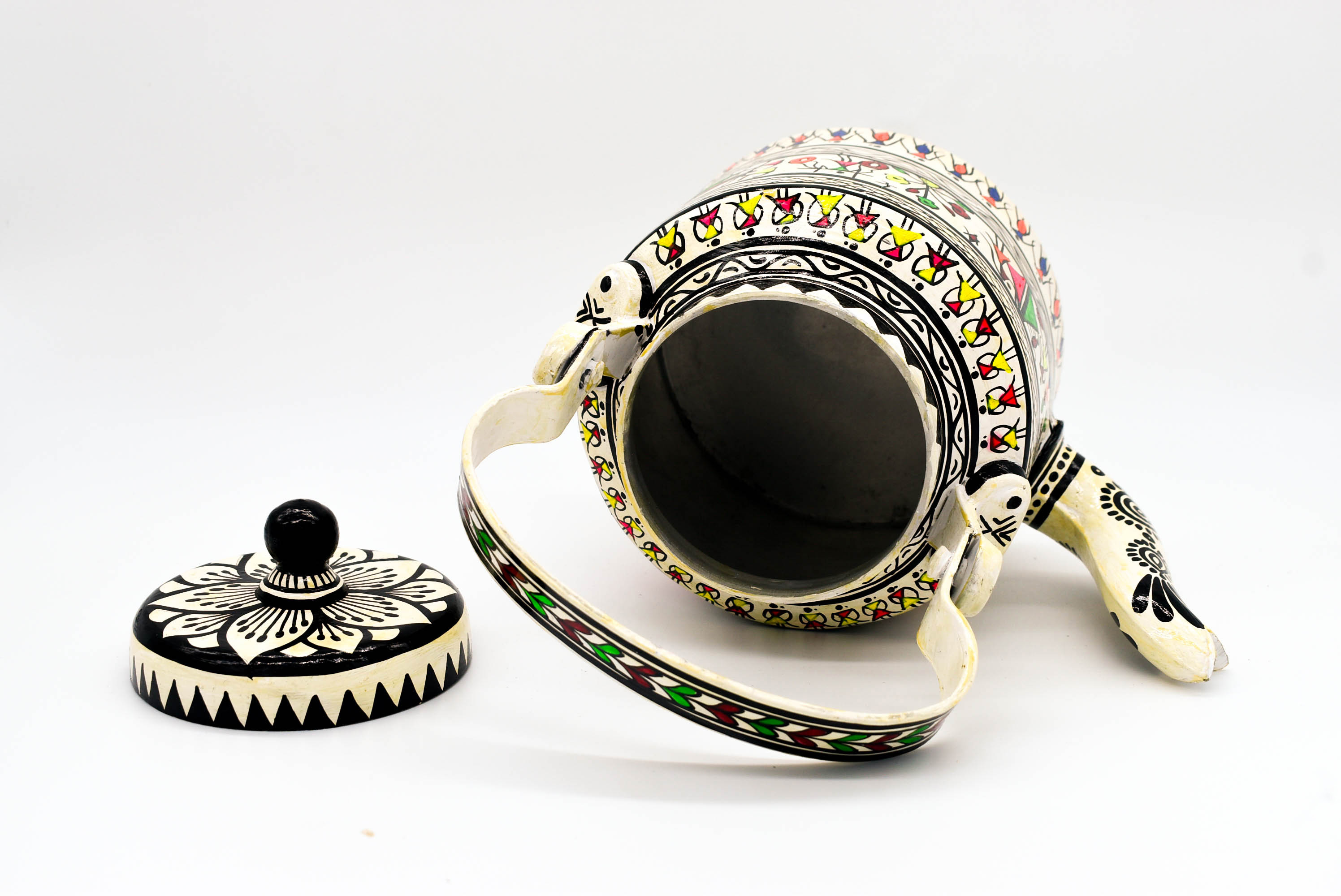 attachitra Hand-Painted Tea Kettle, Traditional Indian Folk Art Design, Multicoloured Aluminium attachitra Hand-Painted Tea Kettle, Traditional Indian Folk Art Design, Multicoloured Aluminium