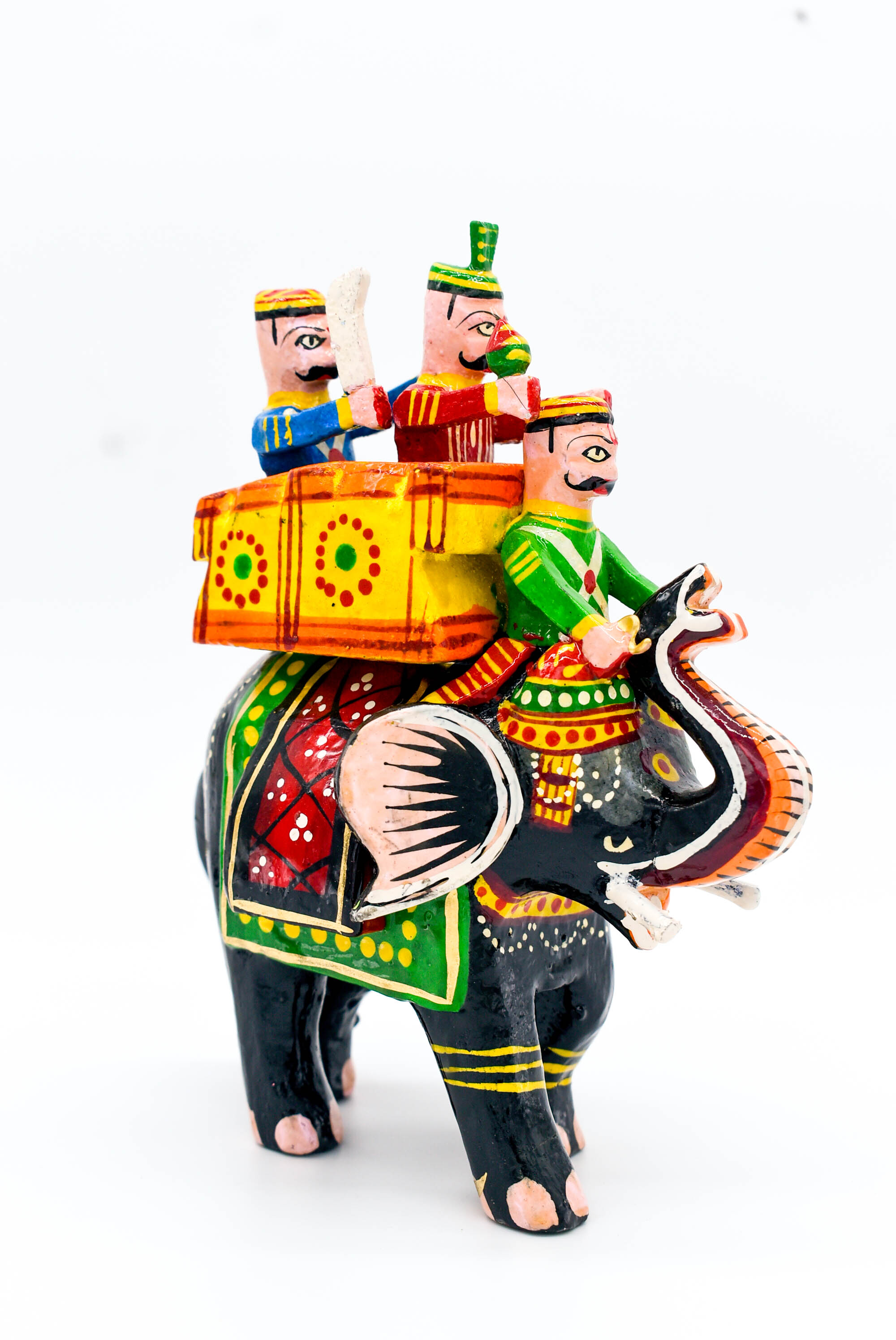 Handcrafted Wooden Elephant with King Figurine, Odisha Pattachitra Art, 19 cm Height, Multicolour Handcrafted Wooden Elephant with King Figurine, Odisha Pattachitra Art, 19 cm Height, Multicolour