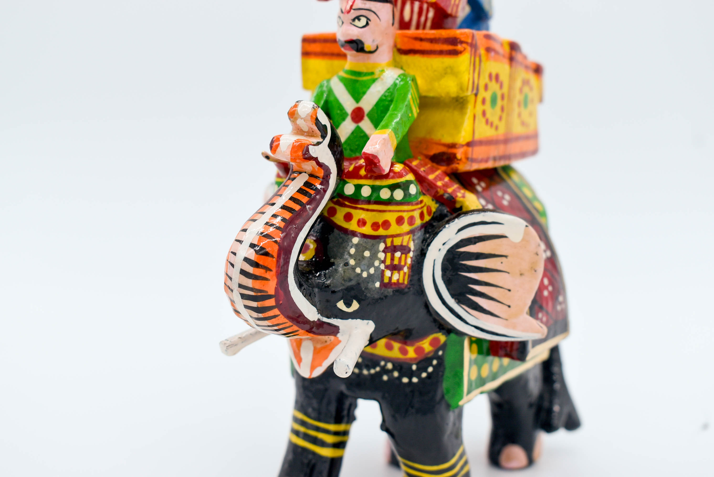 Handcrafted Wooden Elephant with King Figurine, Odisha Pattachitra Art, 19 cm Height, Multicolour Handcrafted Wooden Elephant with King Figurine, Odisha Pattachitra Art, 19 cm Height, Multicolour