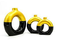 Donut-Shaped Flower Vases for Home Decor, Set of 3 (Yellow & Black) Polyresin – 8 Inch Donut-Shaped Flower Vases for Home Decor, Set of 3 (Yellow & Black) Polyresin – 8 Inch