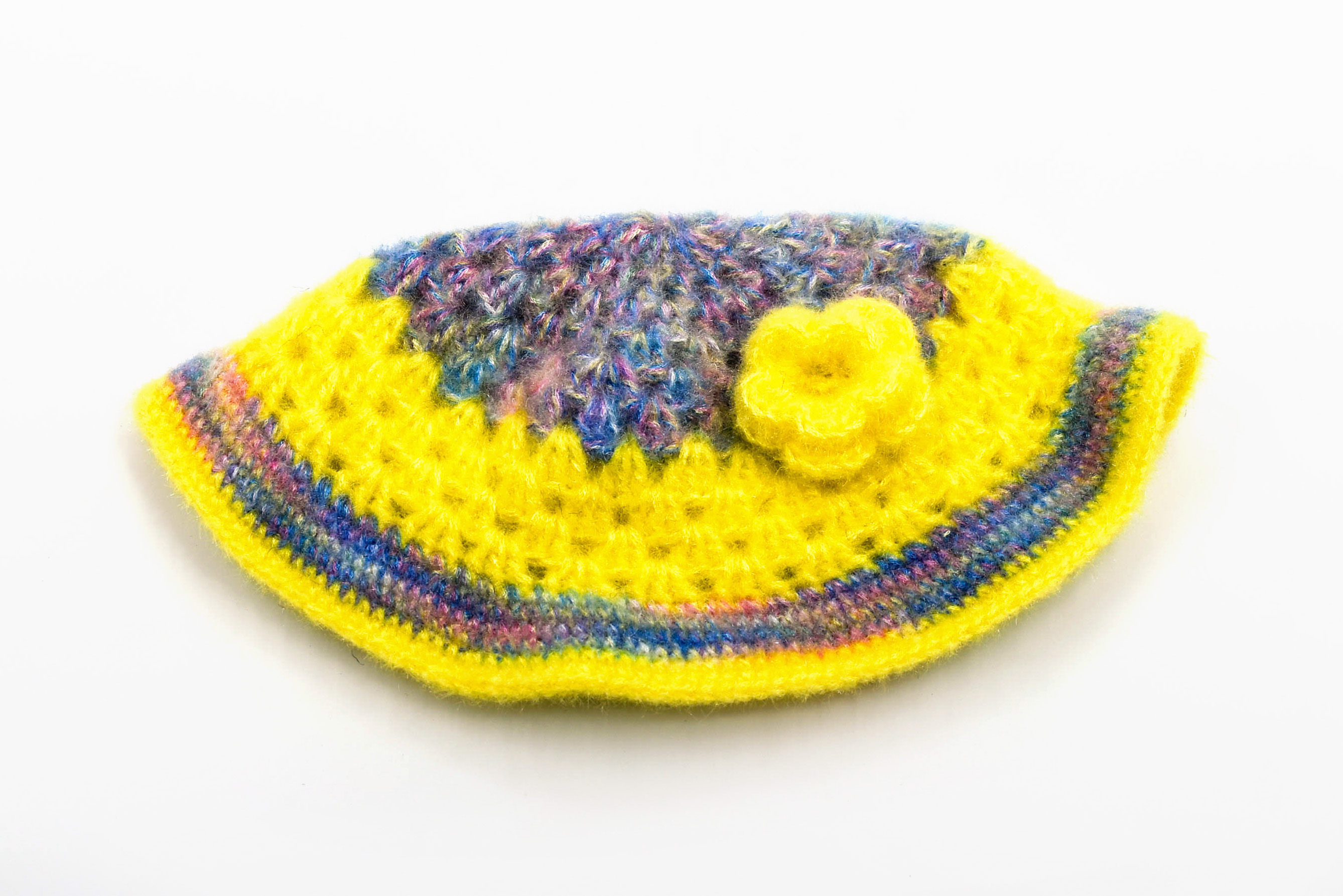 Handknitted Woolen Poncho and Cap Set for Kids, Yellow with Multicolor Pattern (3-6 Months) ( Handknitted Woolen Poncho and Cap Set for Kids, Yellow with Multicolor Pattern (3-6 Months) (